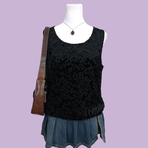 American Vintage Tops - Black velvet floral y2k tank top #goth #grunge